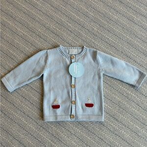 Little English Light Blue Cardigan with Red Sailboat